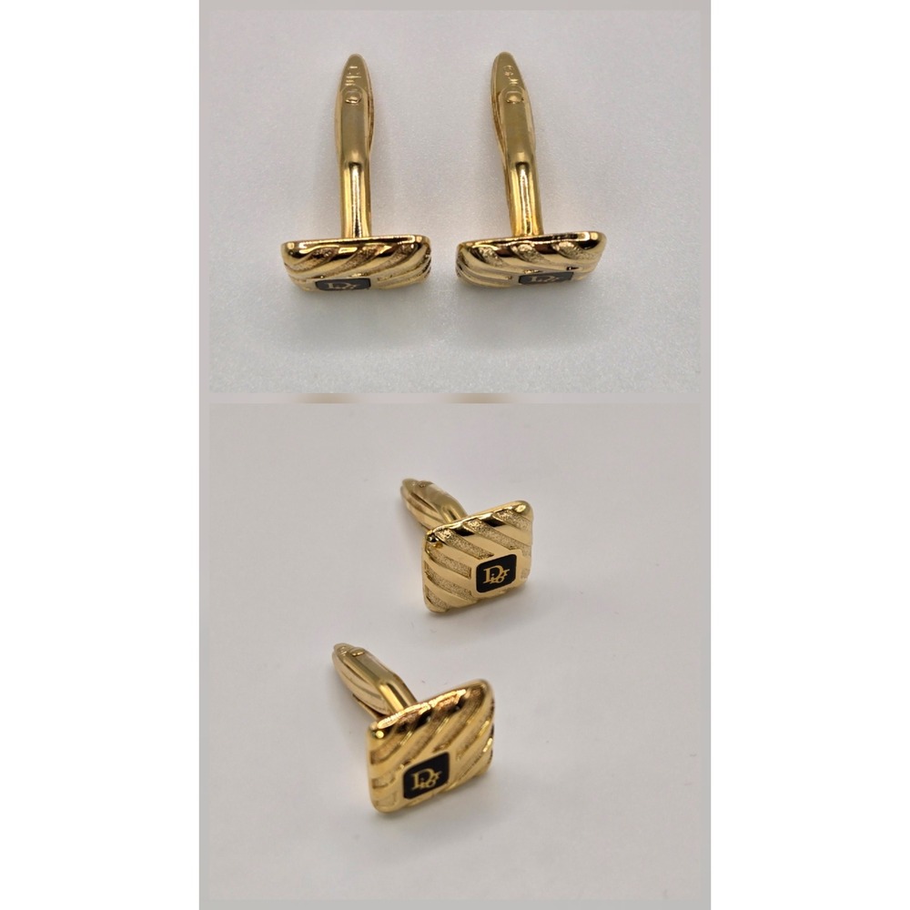 Christian Dior Vintage Mens Gold Tone Black Enamel CD Logo Square Cufflinks - Picture 5 of 5